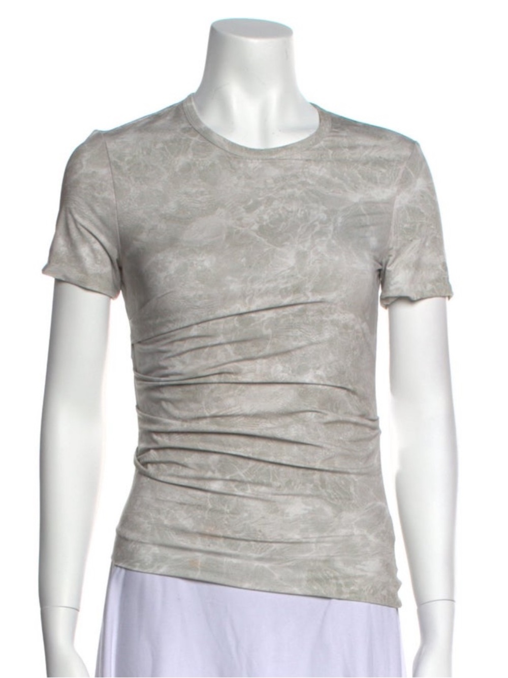 NWOT Helmut Lang Light Grey Marble-Print Short Sleeve Crewneck Top